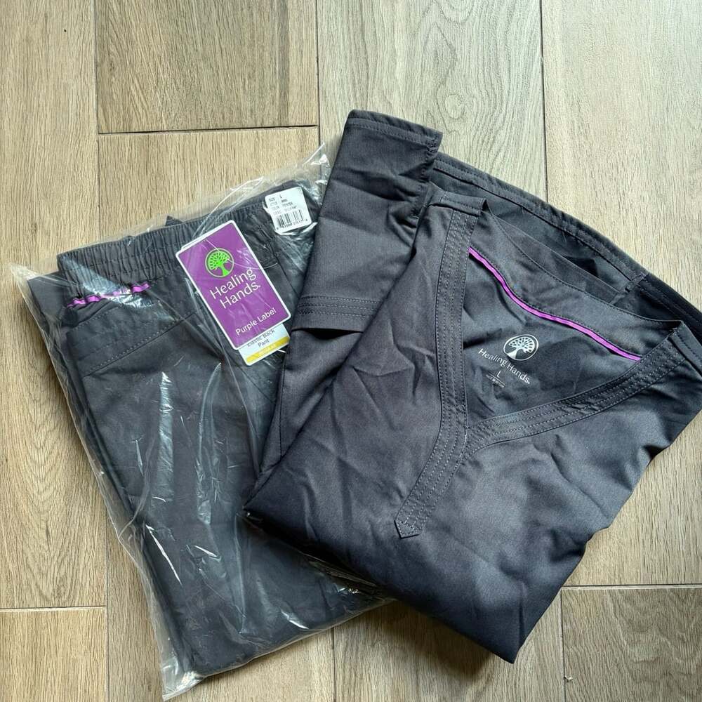 Healing Hands Purple Label Taylor Scrub Pants & V-Neck Top Set Pewter Large